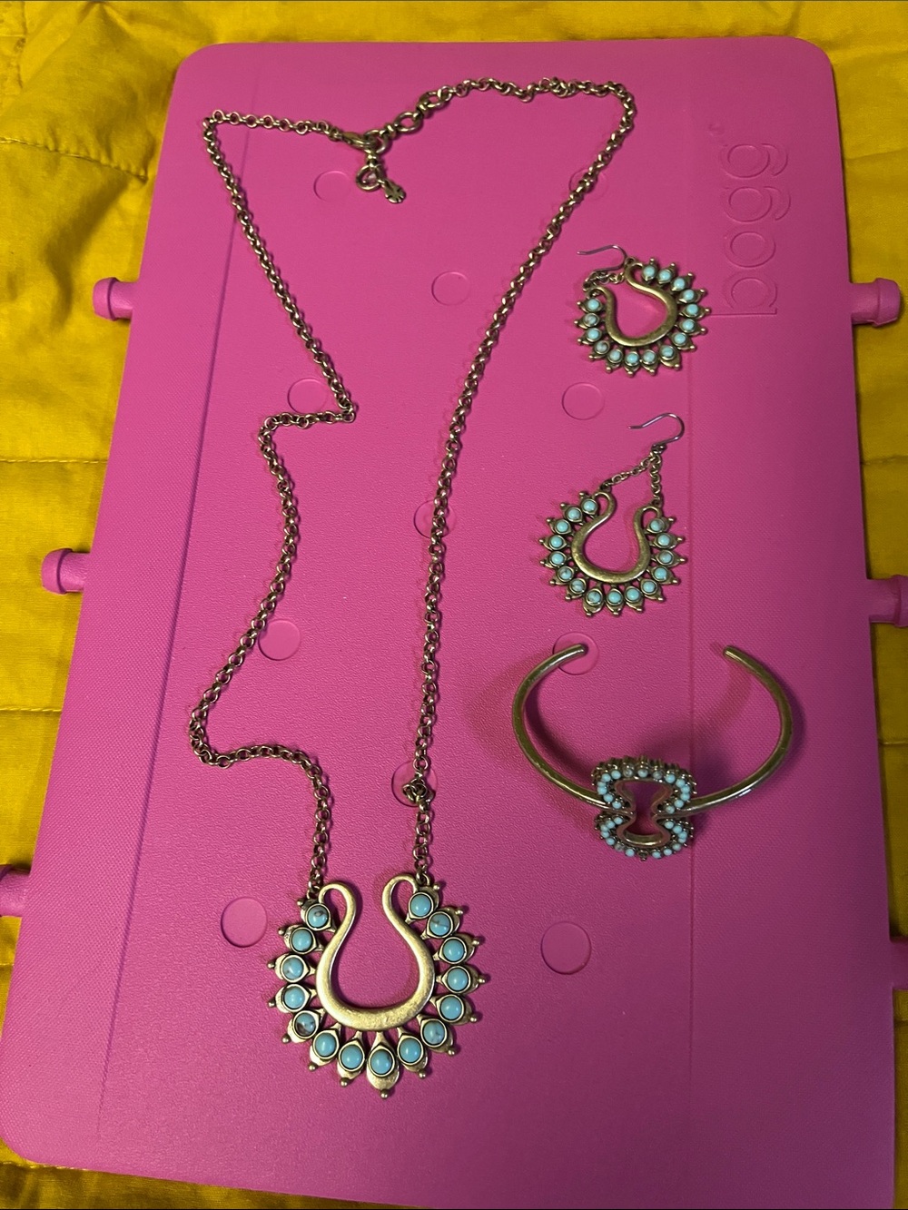 Lucky Brand Turquoise and Gold Necklace, Bracelet & Earrings Set